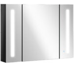 Kleankin Dulap de baie LED cu oglinda,Organizator de depozitare reglabil, USB, Negru lucios