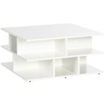 Mese de cafea patrata pentru living, masa de cocktail moderna cu rafturi multiple de depozitare, 70 x 70 x 36,5 cm, alb