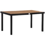 Masa de gradina pentru 6 Persoane din Aluminiu, Masa de Exterior din Plastic pentru Terasa si Balcon, Negru si Culoare Lemn