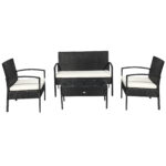 Set Mobilier Gradina din Ratan 4 Piese cu Masa de cafea, 2 Fotolii terasa si Canapea pentru Extern cu Perne, 108x60x77cm Coloarea Negru