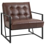 Fotoliu Stil Industrial Matlasat cu Nasturi, Mobilier Modern Fotoliu scaun din metal si PU, 62x74x78cm Maro?ÿ