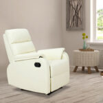 Fotoliu Relax Rabatabil Manual in Piele Sintetica, Crem, 75x92x99cm