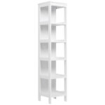 Kleankin Raft Baie cu 5 Etajere, Mobilier Baie Modern din Lemn, 30x30x140cm, Alb
