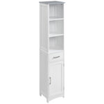 Kleankin Dulapior de baie cu Raft cu 3 niveluri, din MDF Lacuit, 34x30x163cm, Alb si Gri