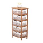 Mobilier cu 5 Cosuri din Rachita si Lemn de Platan,Culoare lemn si alb, 40x29x90cm
