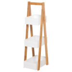 Raft cu 3 etajere Dulapior pentru baie cu economisire spatiu si multifunctional din lemn MDF si bambus 21x30x81cm, Alb