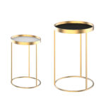 Set 2 Masute de Sufragerie moderne Stivuibile, cu Margine inala si Blat incastrat, Metal si MDF ??30/39x63cm Auriu