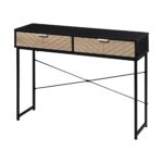 Consola Moderna cu 2 Sertare, Masa pentru Hol Metalica cu ??Structura Incrucisata, Masuta pentru Sufragerie, Negru