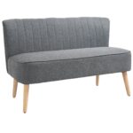 Canapea moderna cu 2 locuri din material textil fara brate, structura si picioare din lemn, 117x56,5x77cm gri deschis