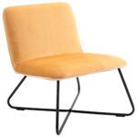 Fotoliu din Catifea Stil Nordic fara Cotiere, Scaun fotoliu de Camera cu Baza metalica Incrucisata, 55x69x68cm, Galben