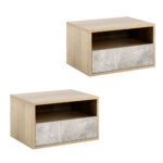 HOMCOM Set de 2 Noptiere Suspendate din Lemn cu Sertar si Etajera Deschisa, Design Modern 45x35x27.5cm, Gri si Culoare Lemn