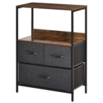 Comoda multifunctionala cu 3 Sertare Pliabile din material textil, Mobilier Sufragerie si Camera, 58x29x81.5cm, Gri ??nchis