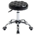 Taburet Reglabil pe Inaltime cu 5 Roti Pivotante, din Otel, Spuma de Cauciuc si Imitatie de Piele, ??48x47-59lcm, Negru
