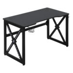 Birou gaming cu lumini LED in 20 culori, birou PC cu suport pahare si carlig pentru casti, 120x60x73cm, negru