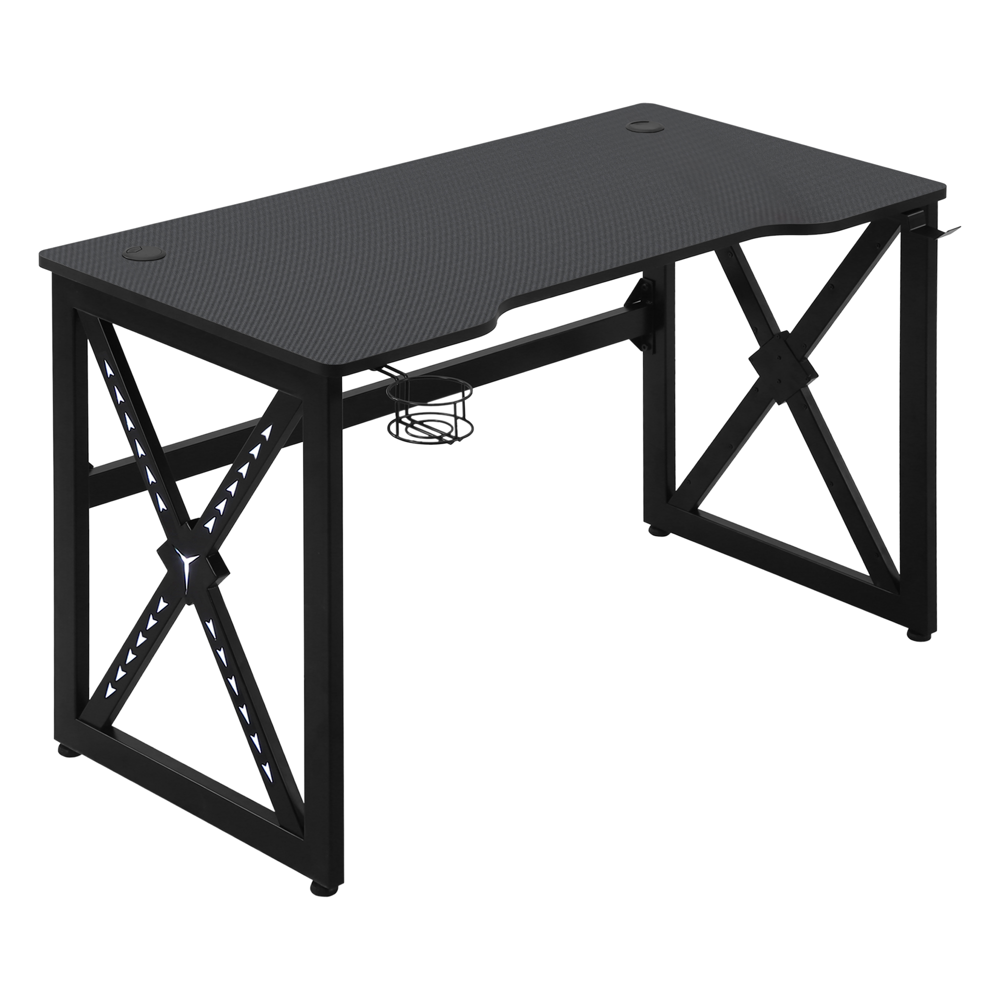 OsY59b17e608a9151 Birou gaming cu lumini LED in 20 culori, birou PC cu suport pahare si carlig pentru casti, 120x60x73cm, negru - imagine 1