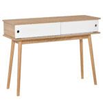 Masuta Consola de Hol si Sufragerie cu 2 Compartimente, din MDF si Picioare din Lemn de Pin, 100x35x75cm, Alb