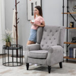 Fotoliu Chesterfield in Tesatura Detasabila cu Sezuta Ampla Gri 74 x 86 102 cm