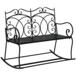 Balansoar cu 2 locuri din metal, bancuta balansoar pentru gradina, elegant cu spatar decorat, 102x74.5x78cm negru