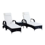 Set Mobilier Gradina din Ratan cu Musuta, 2 Sezlon pentru Exterior si Saltele Captusita, 200??73??103cm Culoare Negru | Aosom.ro