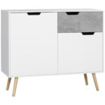 Dulap modern pentru depozitare, dulap decorativ cu sertar, 2 usi pentru dormitor, living, hol, gri deschis