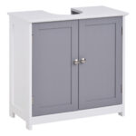 kleankin Dulap sub Chiuveta de Baie cu Taiat in U, Dulapior 2 Usi si Etajera Reglabila din MDF, 60x30x60cm Alb Gri