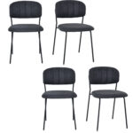 Set de 4 Scaune moderne Capitonate si Stivuibile, Invelis din Tesatura si Picioare de Metal, Gri Inchis