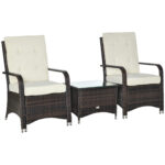 Set pentru gradina din Rattan cu masuta si doua scaune, maro si crem