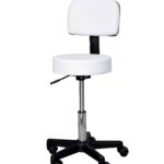 Taburet de Bar Salon cu spatar inalt sezut capitonate, inaltime reglabila, tapiterie din piele ecologica, Max.sarcina 136kg alb