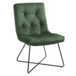 Scaun pentru Sufragerie Modern si Captusit din Metal Negru si Tesatura Verde