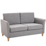 Canapea Doua Locuri cu Invelis in Lin Gri si Schelet in Lemn 141 x 70 x 78cm