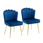 Set 2 Scaune Moderne si Capitonate pentru Salon sau Sufragerie cu Tapiterie Efect Catifelat, 57x58x88cm, Albastru