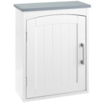 kleankin Mobilier Baie de Perete cu Polita Reglabila, 41x18,5x52 cm, Alb si Gri