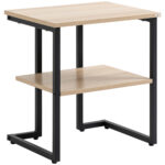 Masuta de cafea cu raft inferior, noptiera moderna din otel si lemn, 45x35x48cm, natural si negru