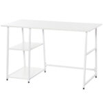 Birou Modern pentru Camera si Birou cu 2 Rafturi Laterale, Birou PC din Lemn si Otel, 120x60x76cm, Alb