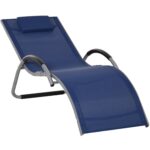 Sezlong pentru Plaja din Aluminiu, Sezlong de Gradina din Textilen Albastru cu Tetiera Detasabila 160x60x65cm