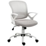 Vinsetto Scaun de Birou din Plasa din Material Textil Gri, Scaun pentru Masa de Lucru Ergonomic si Rotativ cu ??naltime Ajustabila