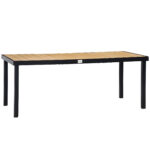 Masa de gradina pentru 8 Persoane din Aluminiu, Masa de Exterior din Plastic pentru Terasa si Balcon, Negru si Culoare Lemn