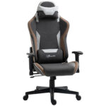 Vinsetto Scaun de gaming in stilul scaunului unei masini de cursa, rabatabil, pivotant la 360 de grade, tetiera detasabila si suport pentru lemn, gri