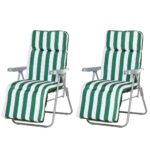 Sezlong Gradina Pliabil ,Set 2 Scaune pentru Plaja cu Brate Reclinabile, alb si verde|Aosom.ro