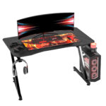 Masa Gaming cu spatiu pentru Cabluri Suport pentru Pahare si Carlig pentru Casti Neagra