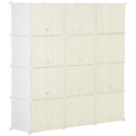 Dulap pantofi modular Economiseste spatiu pentru interior cu gauri de ventilatie, 12 cuburi din plastic PP si otel, 125x32x125cm, alb