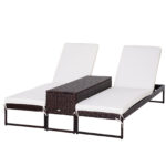 Set Mobilier Gradina din PE Ratan 2 Sezlong Terasa cu Masa de Cafea, 60x195x86cm Culoare Maro | Aosom.ro