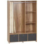 Dulap din PAL cu sina pentru agatat, 3 sertare din tesatura cu aspect de in si 3 rafturi, 105x48x160 cm