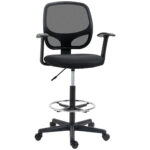 Vinsetto Scaun de birou reglabil pe inaltime cu cotiere, roti pivotante si scaun captusit cu cauciuc spuma, 60x56x110-132cm, negru