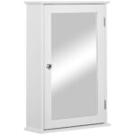 kleankin Dulapior Oglinda Suspendat, Mobilier Baie de Perete din Lemn cu Oglinda si Inchidere?ÿ Magnetica, 41x14x60cm, Alb