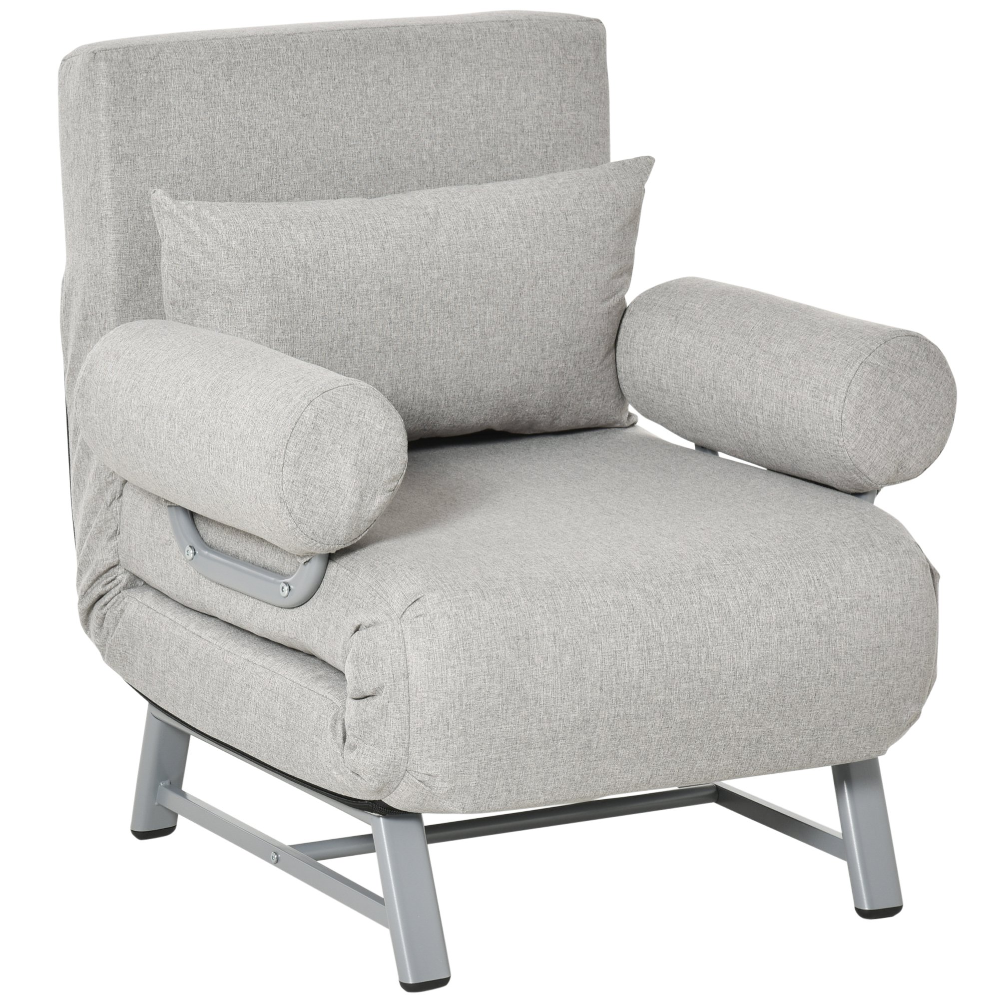 b4K8c617e61e680c6 Fotoliu-pat single cu spatar rabatabil cu 5 niveluri si perna suplimentara, Tesatura si Metal, 73x60x81cm, Gri - imagine 1