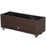 Jardiniera inaltata din ratan sintetic cu 4 roti blocabile, pentru spatii interioare si exterioare, 94.5x31x36cm gri