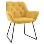 Scaun capitonat, cu Invelis cu textura de Catifea si Baza, Fotoliu pentru Casa si Birou 70x66.5x82cm Galben