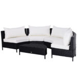 Set Mobilier Gradina din Ratan Masa de Cafea si Canapea Lux 4 locuri cu Saltea Spuma Perne Decorative 96x65x65cm Negru | Aosom.ro