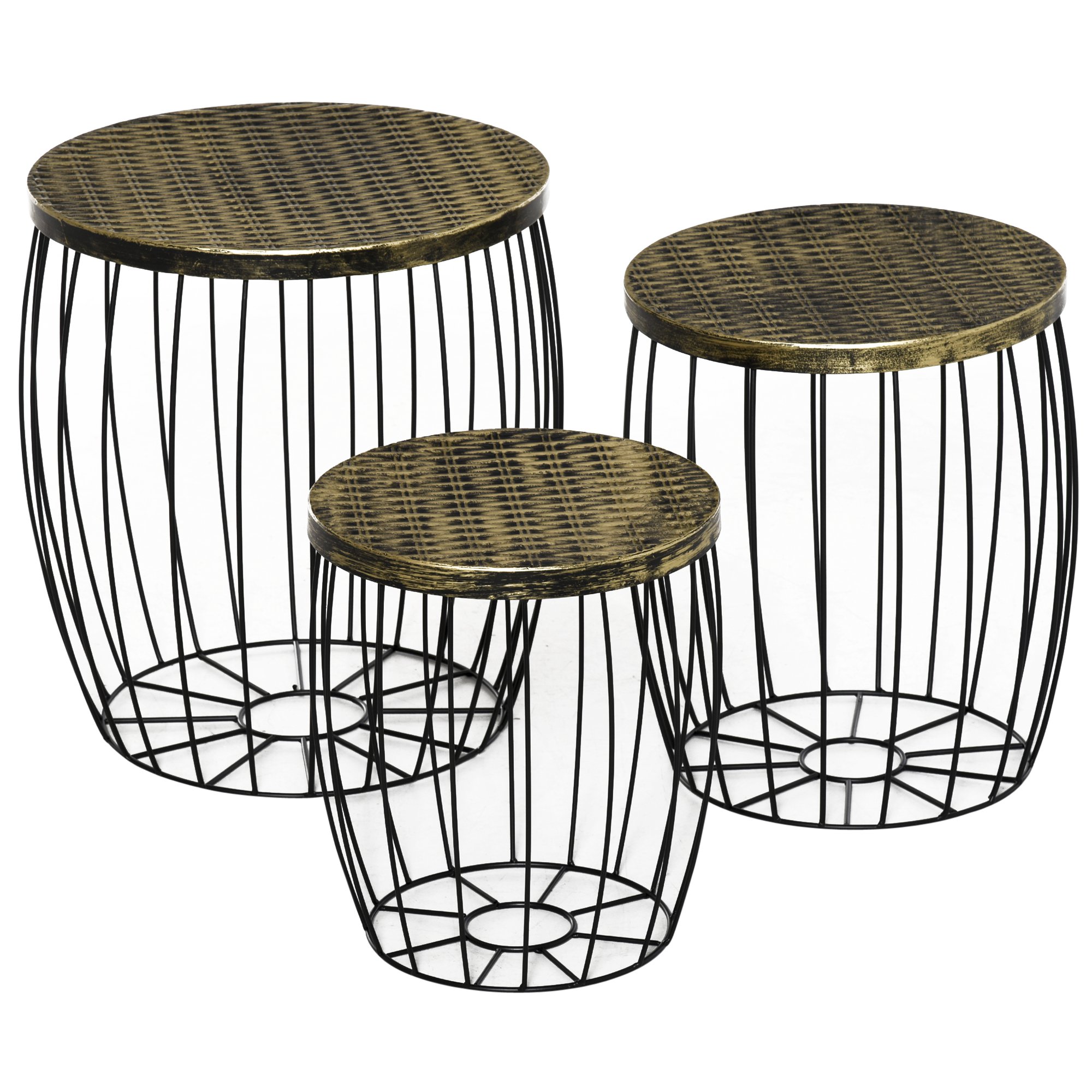 bnRea117e611d1852 Set di 3 Masute de Gradina care se Stivuiesc, Mobilier de Exterior Stil Industrial din Metal Negru - imagine 1